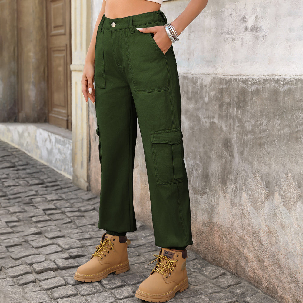 European and american cross-border e-commerce  independent site new streetwear fashion multi-pocket cargo straight-leg denim jeans for women
