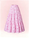 Girls' midi skirt, floral print flowy skirt