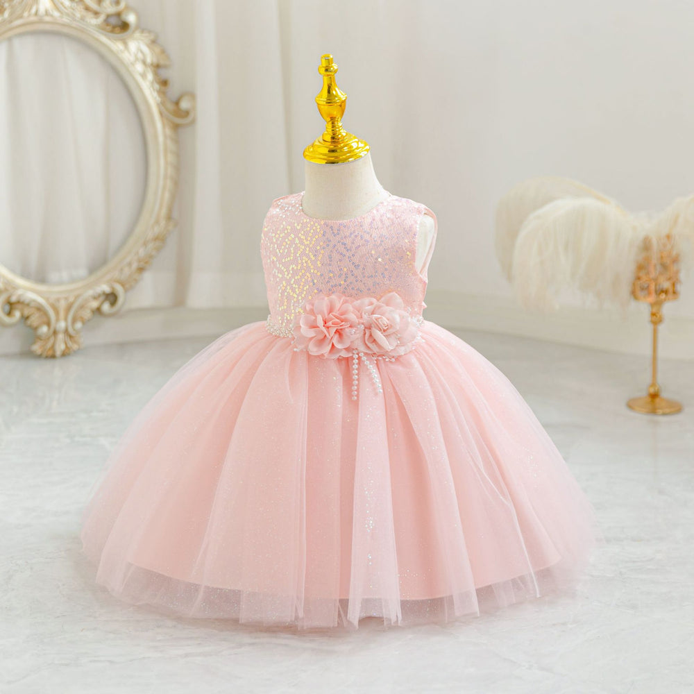 New arrival children's skirt kids dress sequin flower princess dress baby girl first birthday dress girl dress