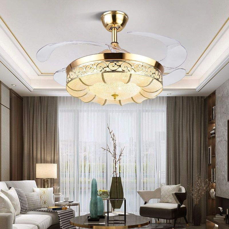 52inch variable frequency invisible fan light ceiling fan light european luxury restaurant living room bedroom electric fan chandelier silent