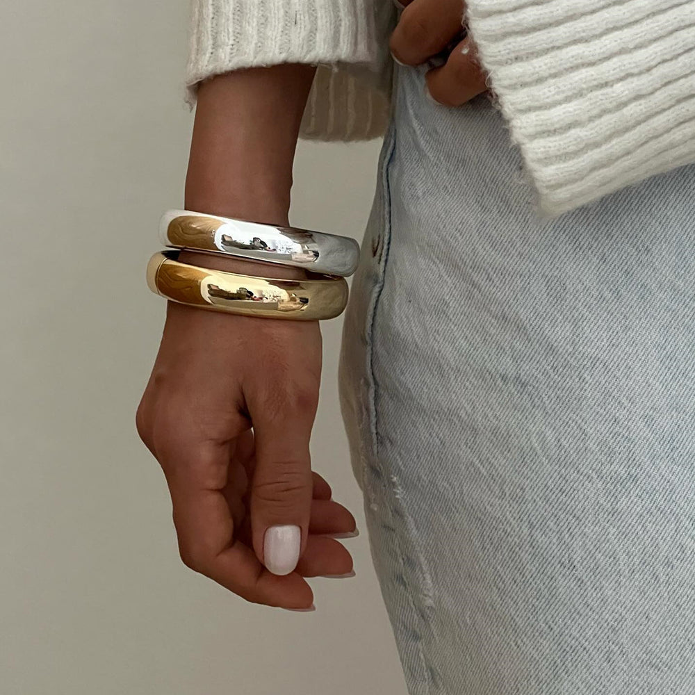 Open bangle wholesale - european & american cross-border fashion jewelry - smooth, minimalist metal style - wide round spring bracelet for women