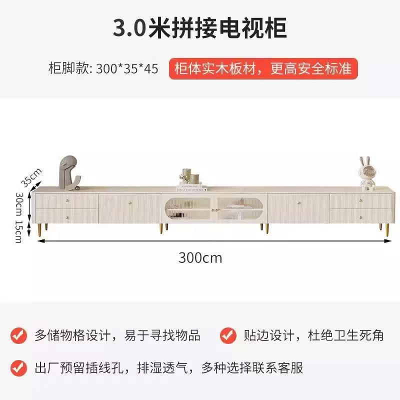 Solid wood coffee table tv cabinet french cream style for home living room floor-standing coffee table tv cabinet modern normcore style side cabinet
