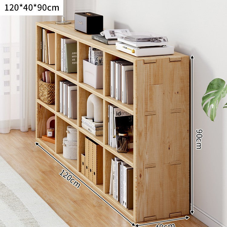 Solid wood bookshelf shelf floor-to-wall combination lattice cabinet living room kindergarten storage low household bookcase