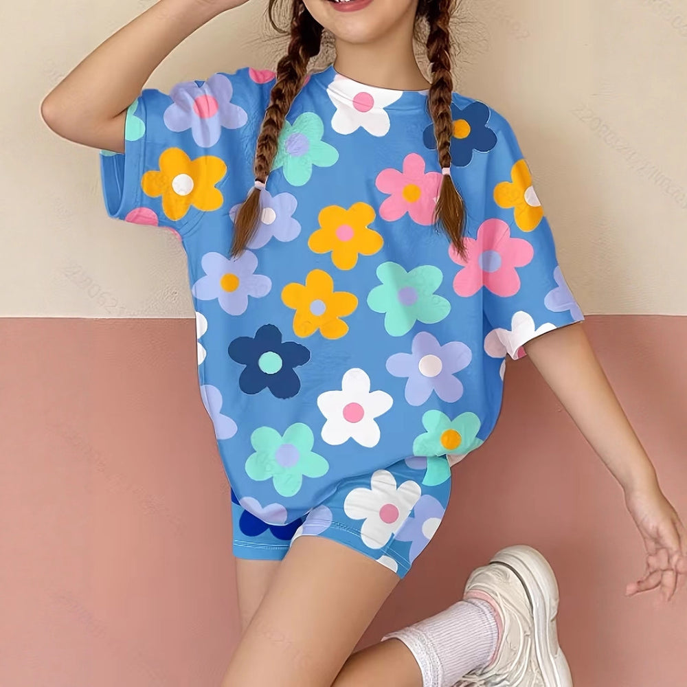 wholesale girls' short-sleeve and shorts sets, fashionable spring, summer, and autumn outfits for girls