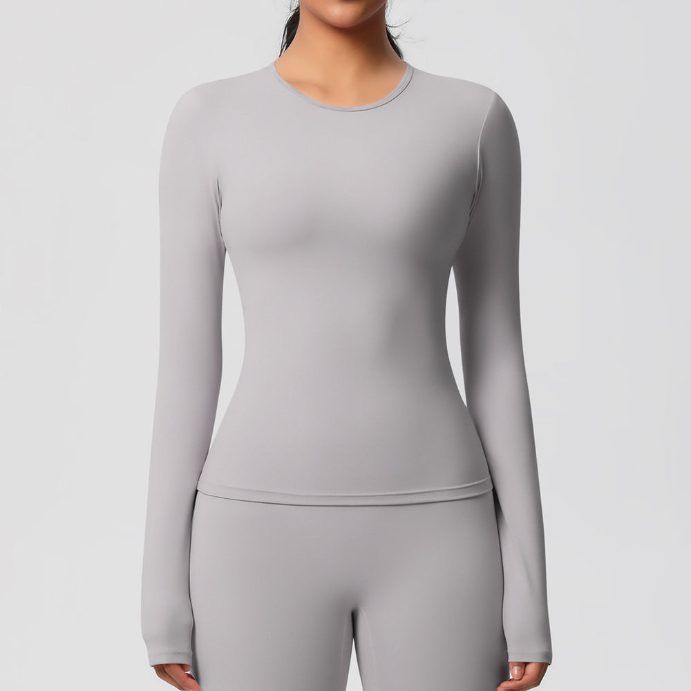 New arrival in stock cross-border double-sided brushed solid color longline training sports long sleeve t-shirt running fitness yoga top for women