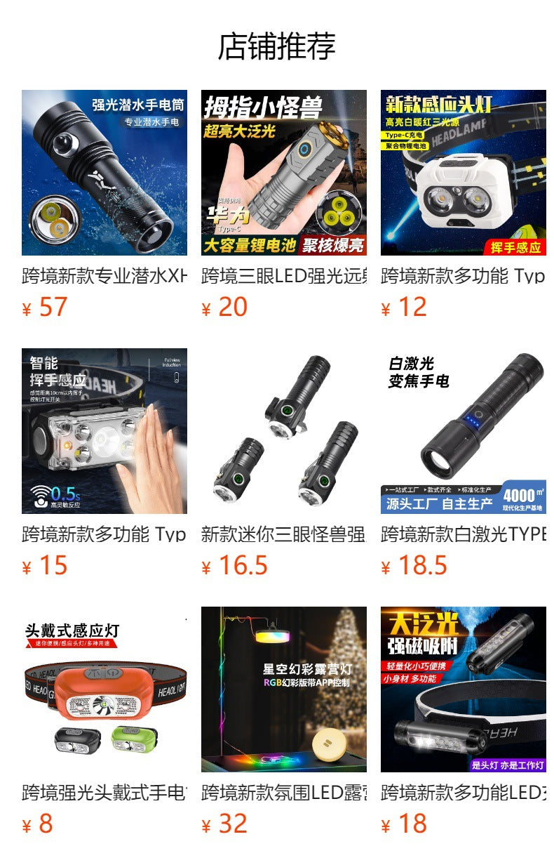 Cross-border new white laser charging flashlight LED telescopic zoom strong light outdoor COB side light with pen buckle flashlight