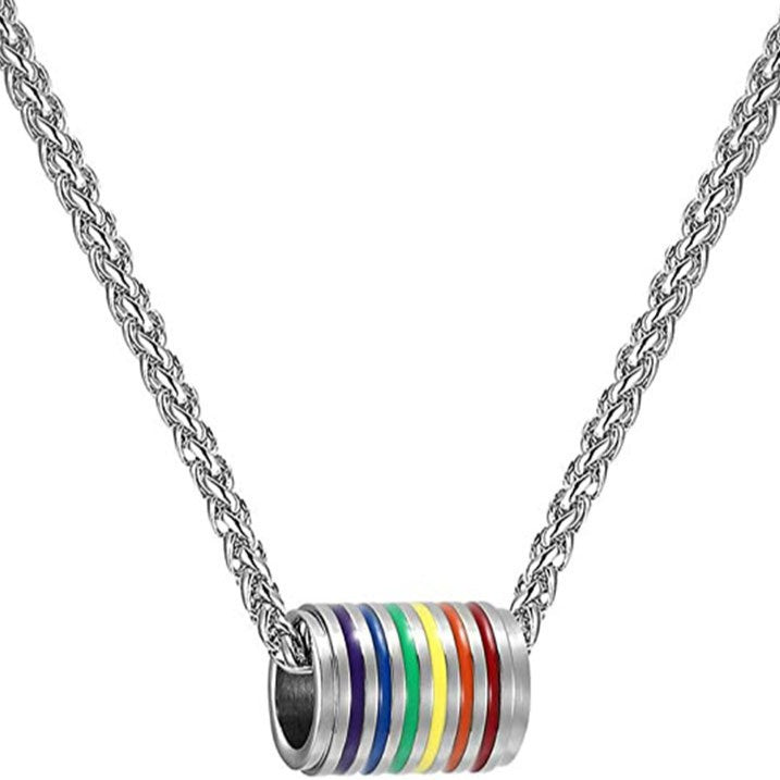 supply necklace stainless steel colorful cylindrical roller titanium steel pendant same-sex couple chain