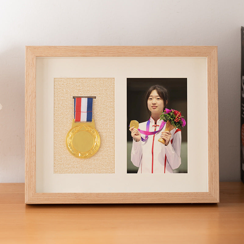 Wooden photo frame table medal storage display photo frame marathon gold medal hollow picture frame 10 inch keep medal