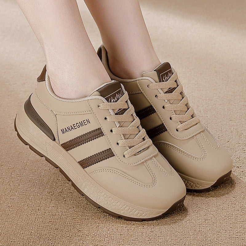 Women's plus size leather sneakers for cross-border e-commerce: versatile, lightweight, non-slip, fashionable casual shoes for spring/autumn 2026