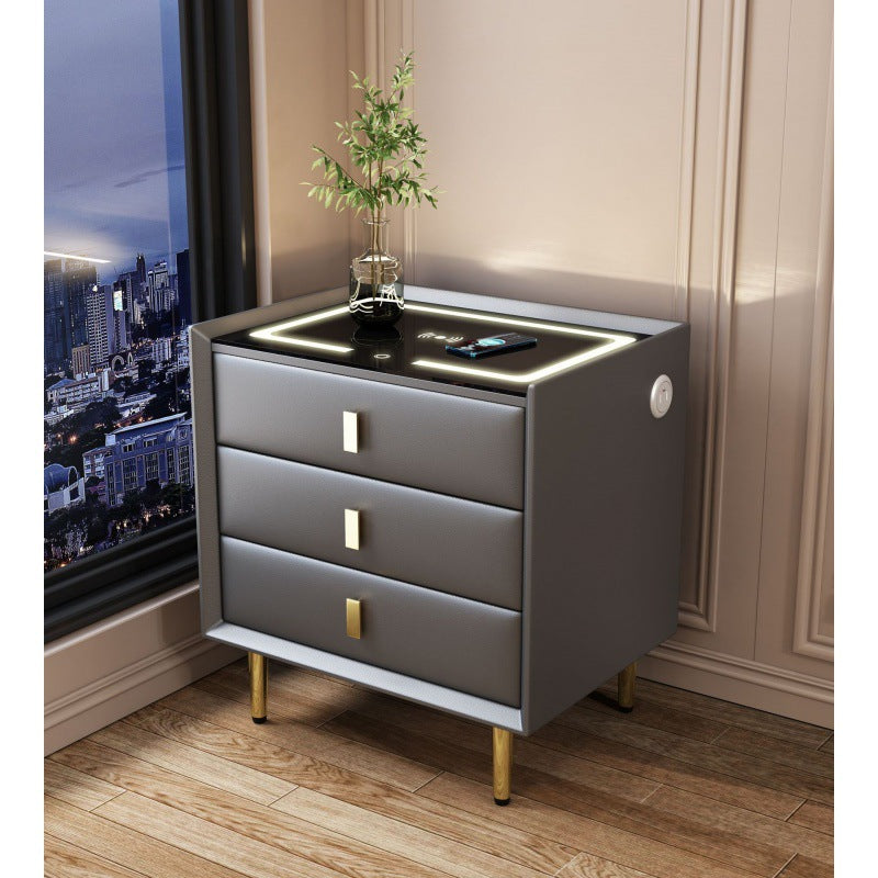Smart nightstand - modern minimalist, new luxury solid wood bedside table with wireless charging and multiple functions for bedroom