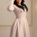 D461   fashionpure color women's long sleeves lapel eleganceslimming look large swing african exportdress