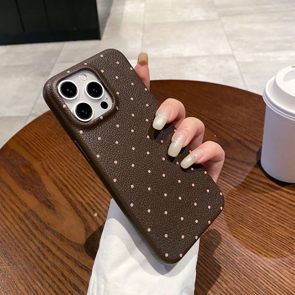 Leather pattern suitable for apple 16pro polka dot mobile phone case iphone12/15 anti-fall soft case simple protective cover 13