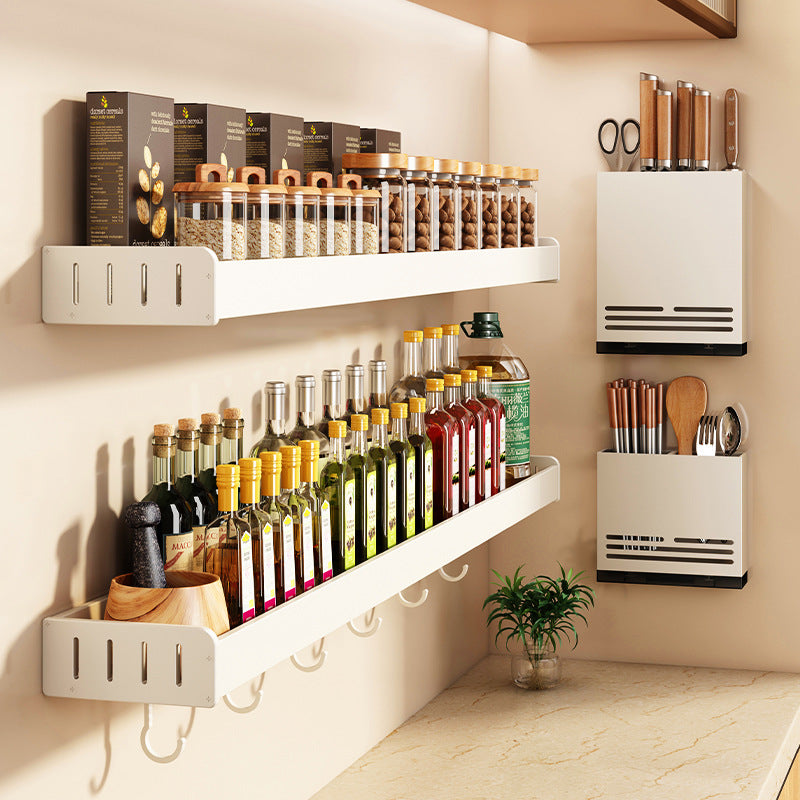 White kitchen rack No punching Wall-mounted multi-layer seasoning seasoning rack Kitchenware storage rack
