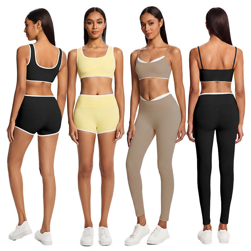Eco-friendly color block nude feel yoga set - high waist, outdoor casual, versatile, fitness, quick-dry, slimming women's activewear