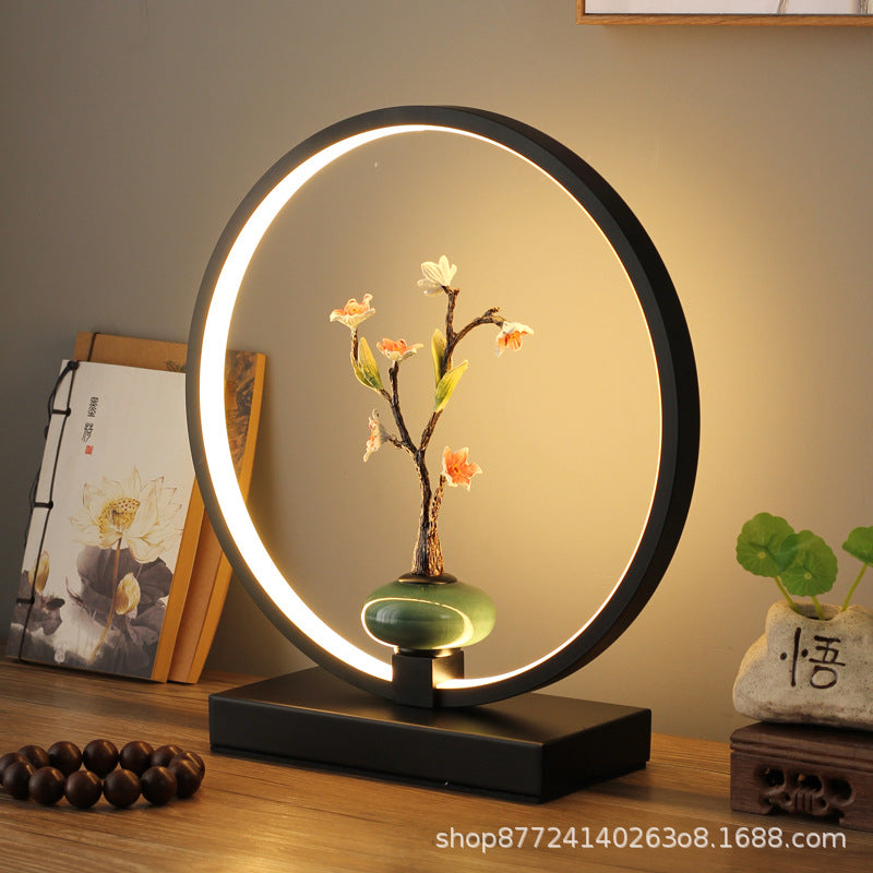 New chinoiserie table lamp bedroom bedside lamp zen ornaments wedding girl lotus creative gift home remote control lotus