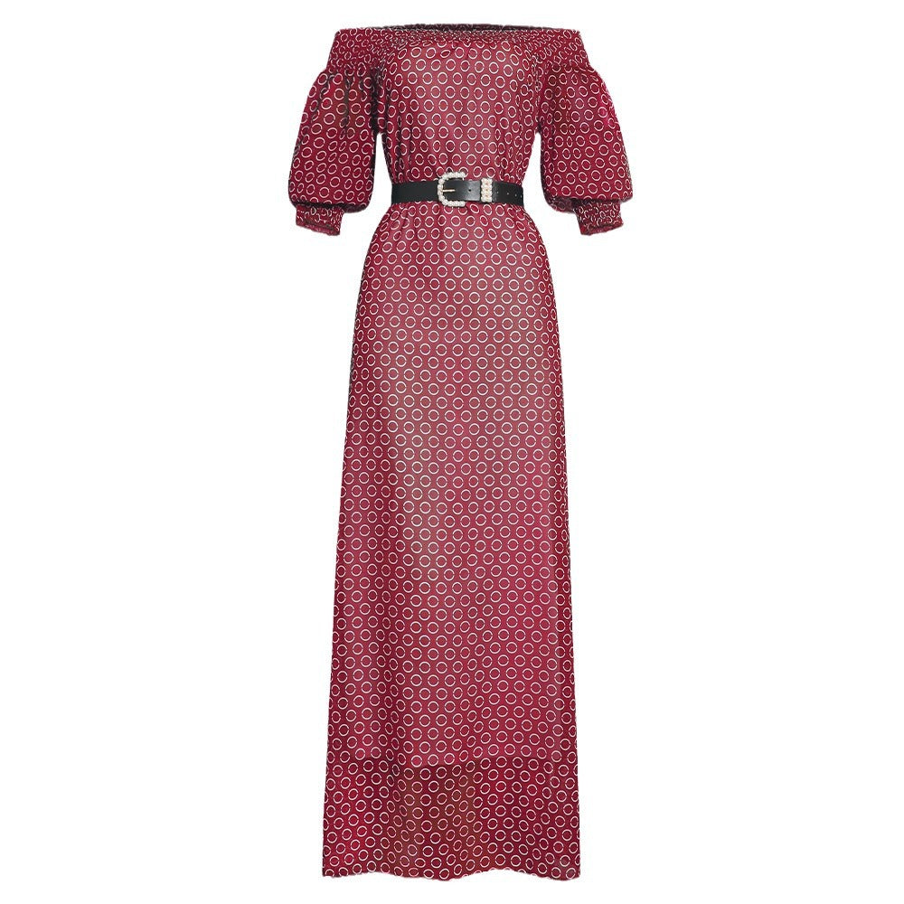 fashion dress  african plus size women's one-line high waist long skirt with belt