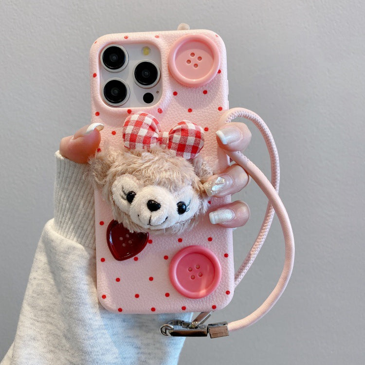 Leather pattern suitable for apple 16pro plush duffy bear mobile phone case iphone13/11 anti-fall soft case protective cover