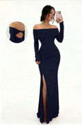 new autumn cross-border long-sleeve slit one-shoulder fashionable slim-fit elegant socialite sexy bodycon dress