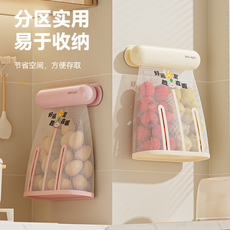 Kitchen wall-mounted ginger, onion and garlic punch-free installation breathable mesh bag ventilation and preservation detachable washable easy-to-clean storage bag