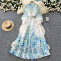 Vacation-style floral print slim-fit dress for women, perfect for spring. long-sleeved, high-waisted, and a-line silhouette. ideal for both work and everyday elegance