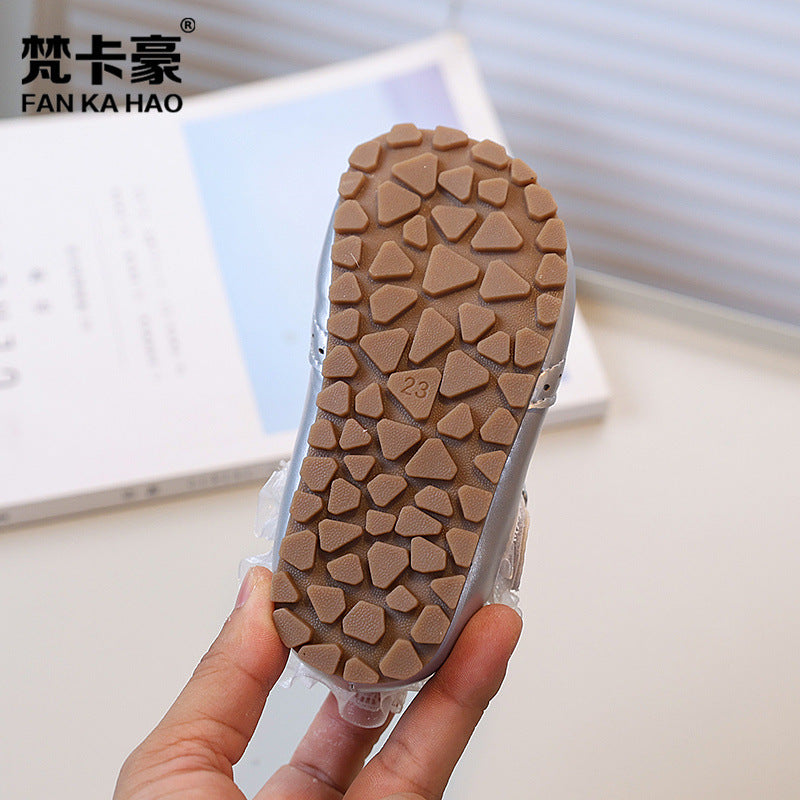 Girls' lace-trimmed princess shoes, new autumn  korean style, soft-soled black leather shoes for toddlers and little girls