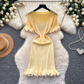 Korean style commute ruffle knit dress - women's  summer high-waisted slimming a-line dress - elegant and high-end