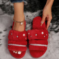 autumn winterflatseasiest for matchinscasual one-piece cotton slippers indoor and outdoor wear rhinestone pearl fur slippers