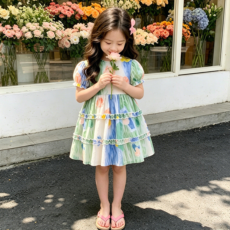 Girls' dresses  new summer collection: stylish baby princess dress, tie-dye vacation style, girls' clothing, little girl's dress