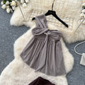 French chic halter neck one-shoulder sexy midi skirt two-piece set - women's summer slim-fit mesh fashionable elegant outfit