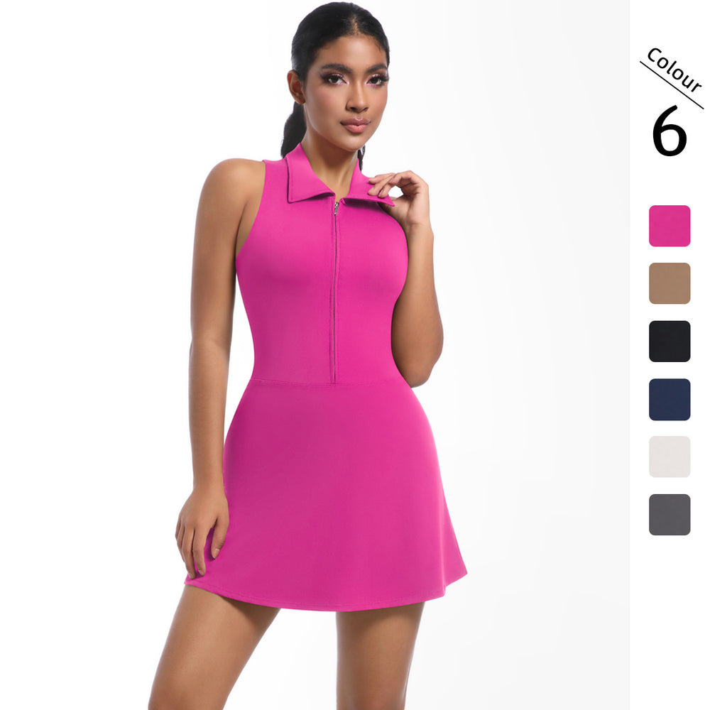 New women's cross-border slim-fit high-waisted turn-down collar activewear dress set for running, golf, tennis, and yoga
