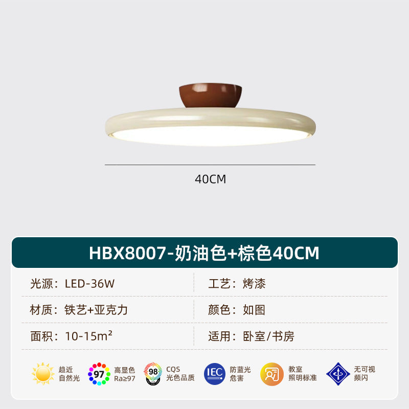 Raw wood style milky white double-layer round ceiling light with walnut wood base - ideal for condo apartments, b&bs, and kids' bedrooms