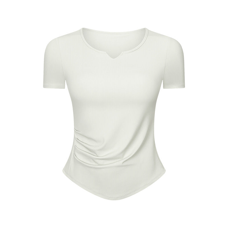 Spr ribbed trim fashion v-neck activewear short sleeve women's fitness running slim fit yoga top ds386