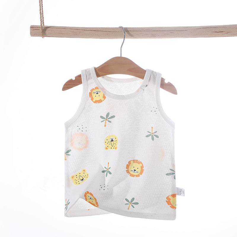 Baby vest summer strawberry ultra-thin style kids baby girl boy mesh sleeveless breathable undershirt belly protector