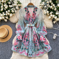 spring new arrival: royal court style retro stand collar dress - european & american socialite design, cinched waist, single-breasted button, printed maxi dress