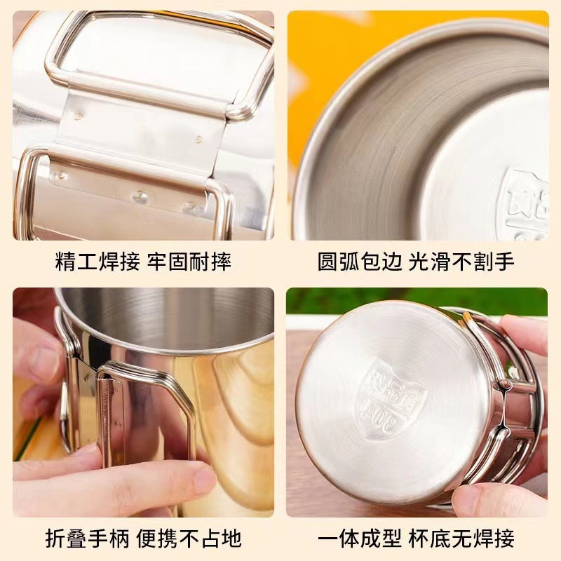 304 stainless steel outdoor folding cup - portable cup with handle, camping mug with hanging loop, outdoor camping cup