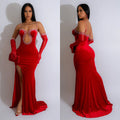 C6786 cross-border   fashion women's solid color sexy bandeau rhinestone embellished maxi dress