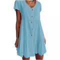 summer cotton linen white loose waist solid color short skirt slimming cotton dress