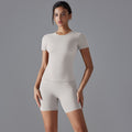 Fashion nude short sleeve t-shirt yoga suit high waist hip lifting tightshorts quick-drying running sports fitness suit