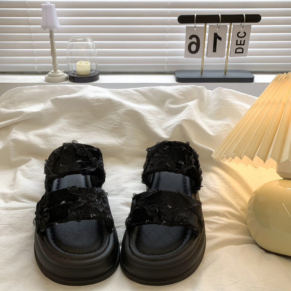 Stunning fairy style women's slippers - summer outdoor wear, 2026 new collection, thick sole, height increasing, non-slip, perfect with skirts, beach sandals