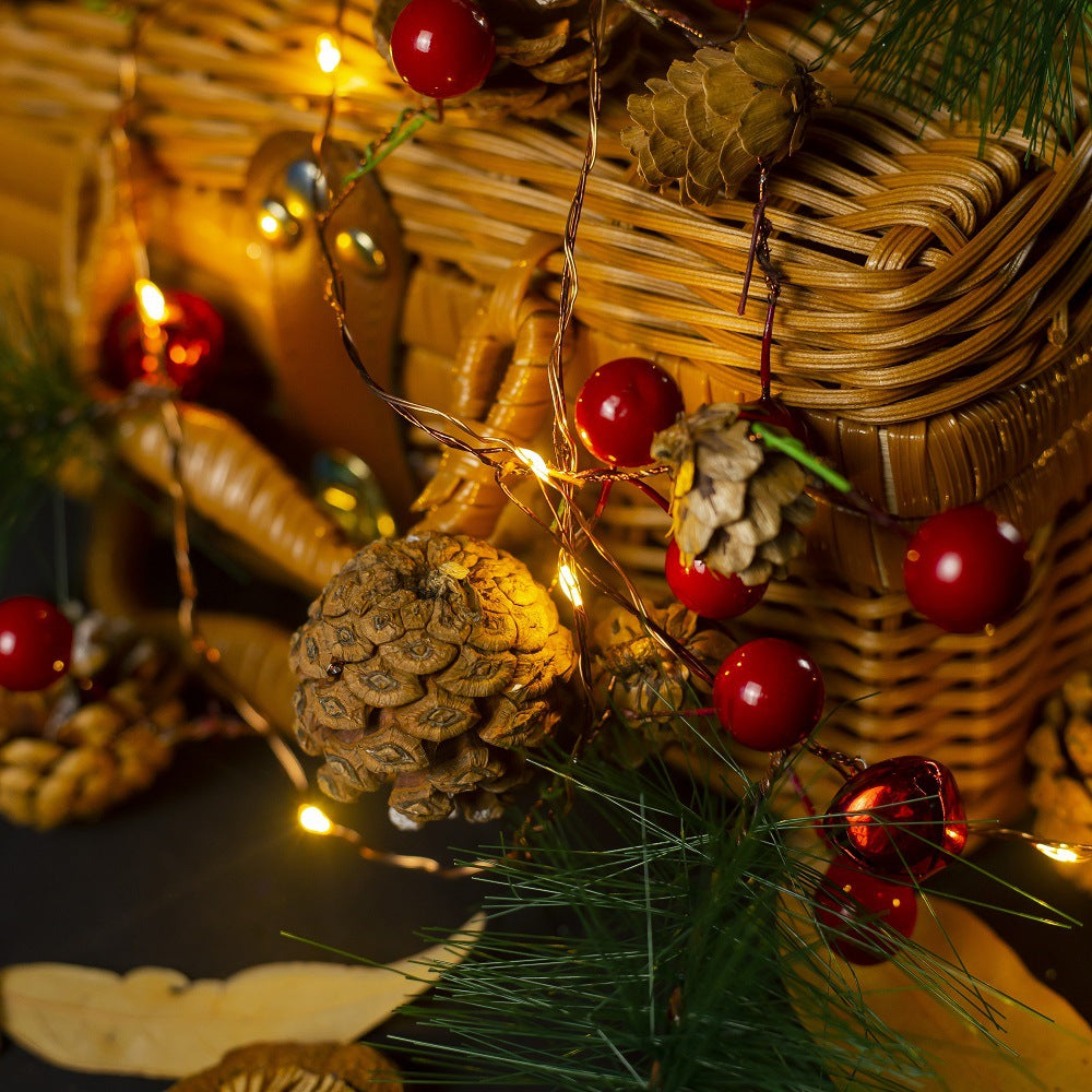 LED Christmas copper wire light pine cone pine needle bell red fruit decorative light string battery box Christmas rattan lights string