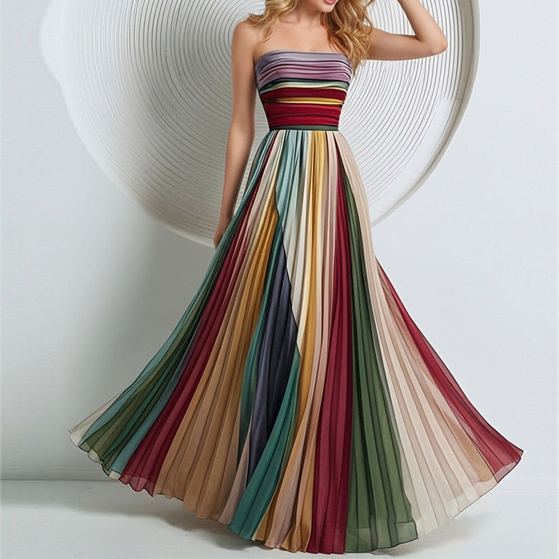 summer new women's clothing - cross-border  us & europe - fashionable bandeau colorful printed party dress