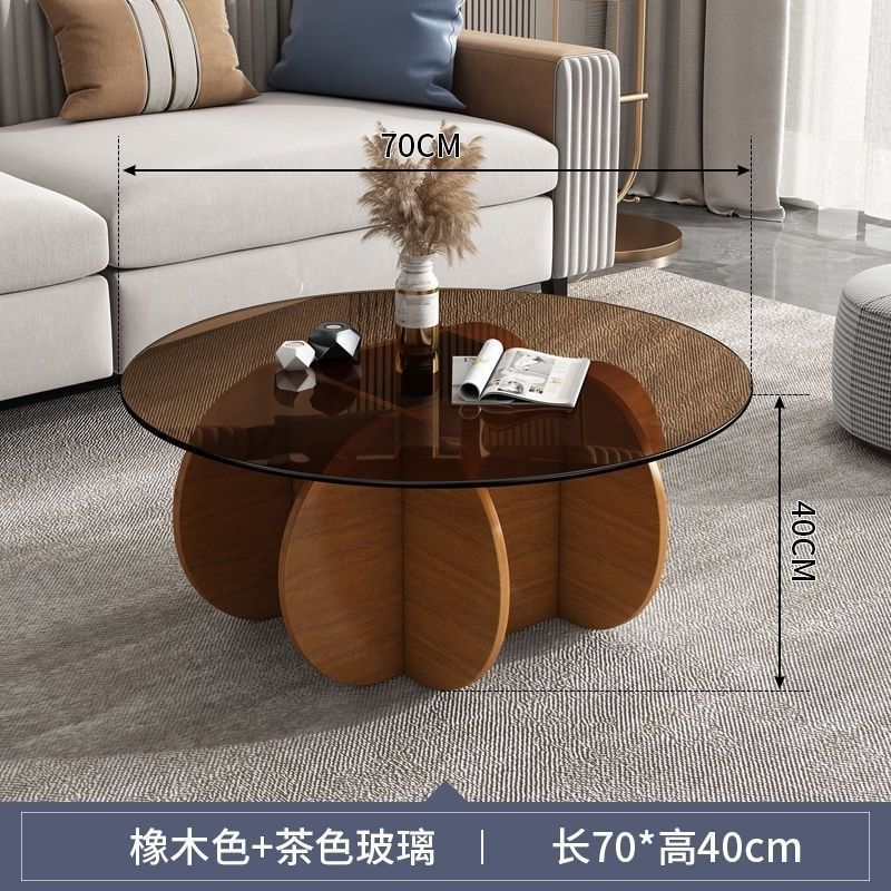 Accessible luxury tempered glass coffee table living room for home small apartment slate round popular creative normcore balcony tea table
