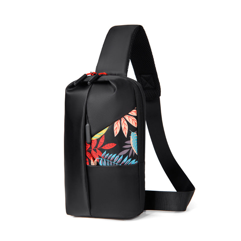 Customized,  fashion printed men's breast bag, anti-splashing nylon cloth shoulder bag, casual charging messenger bag wholesale
