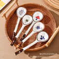 Japanese ceramic long-handled spoon - hand-painted cute creative cartoon dessert spoon - household ramen spoon - soup spoon