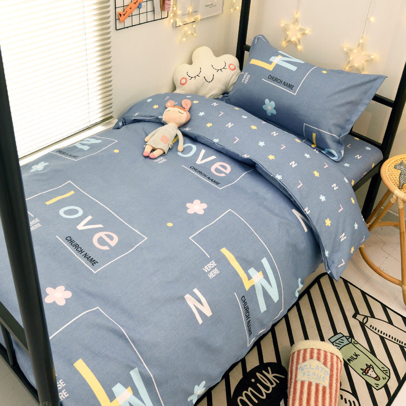 Student dormitory quilt cover three-piece bed sheet pure cotton single bed children's bed quilt cover simple four-season universal 3