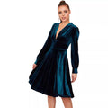 Amazon women's european and american style gold velvet v-neck midi dress,  spring new arrival solid color puff sleeve dress