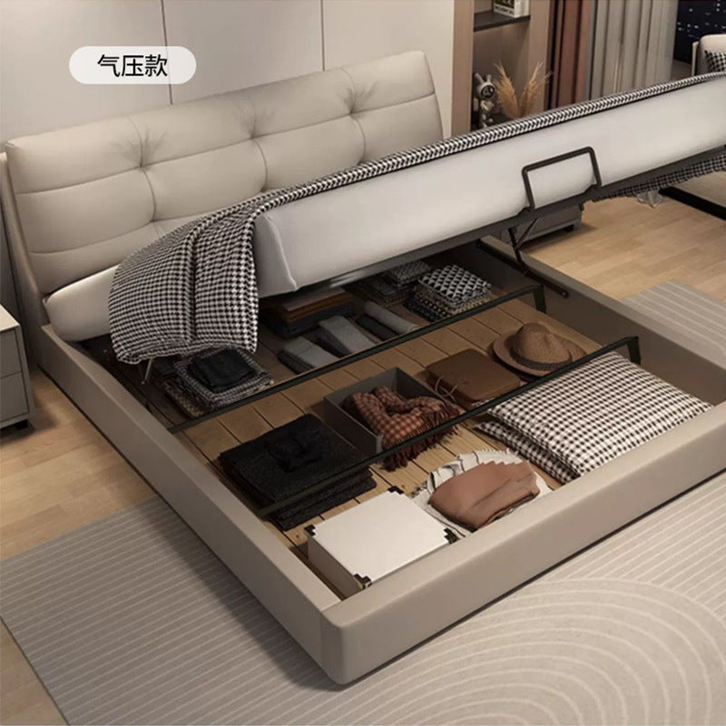 Factory wholesale genuine leather bed personalized modern casualaccessible luxury leather bed double bed small apartment solid wood soft package master bedroom