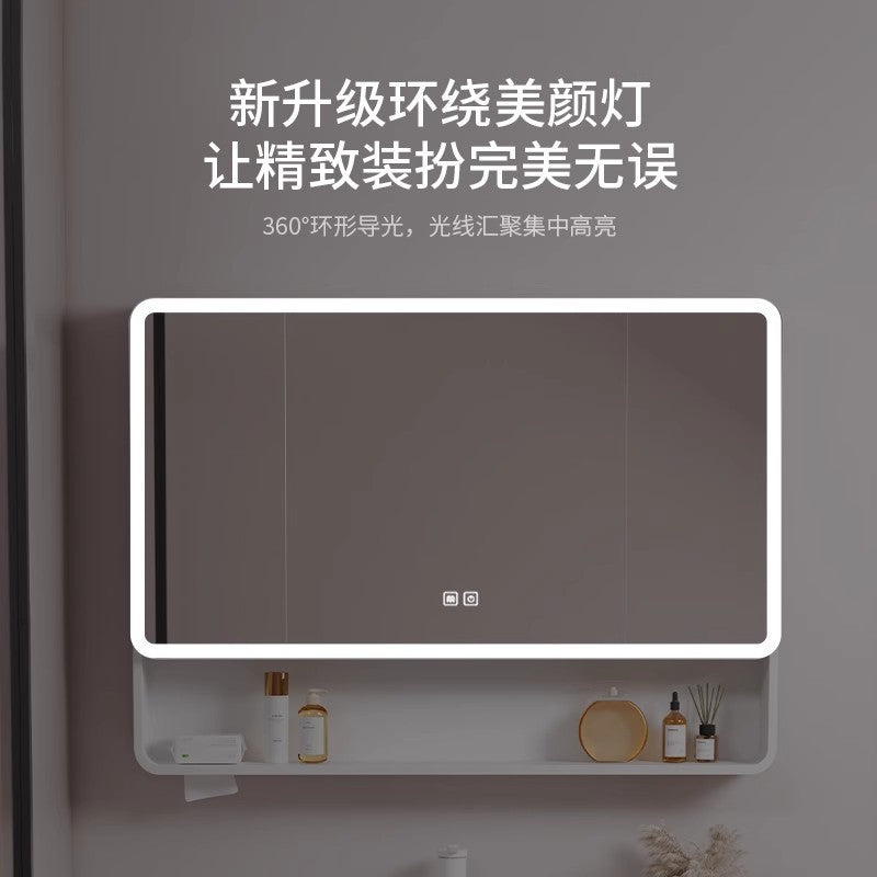 Honeycomb aluminum arc bathroom mirror cabinet lighting locker toilet wall-mounted mirror with vanity mirror smart mirror case