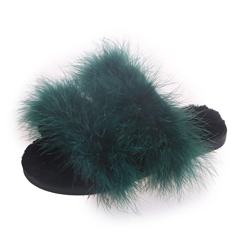 Turkey feather slippers for women outwearexport cotton slippers fashionfashion fur home flatscolorful fur slippers