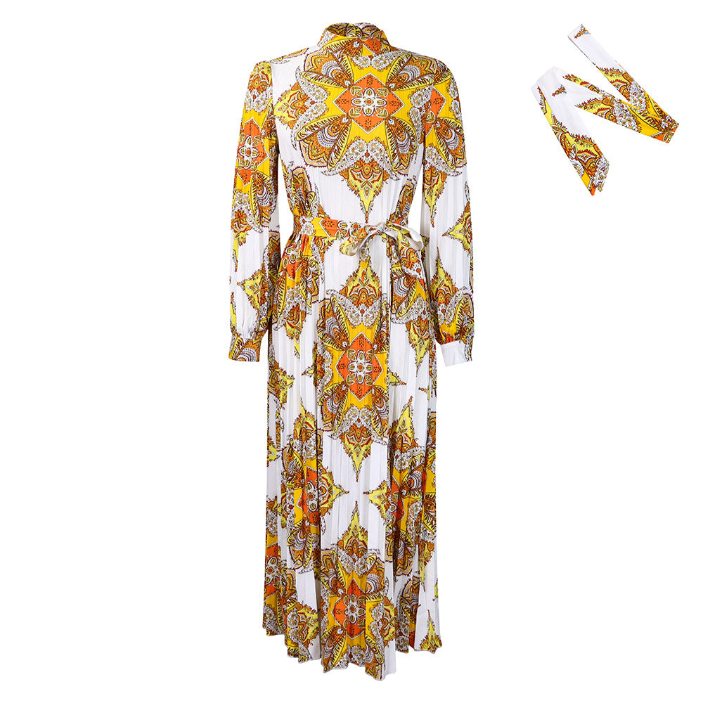 C8555 european and american foreign trade fashion women's clothing wholesale  autumn new print long sleeve pleated african dress